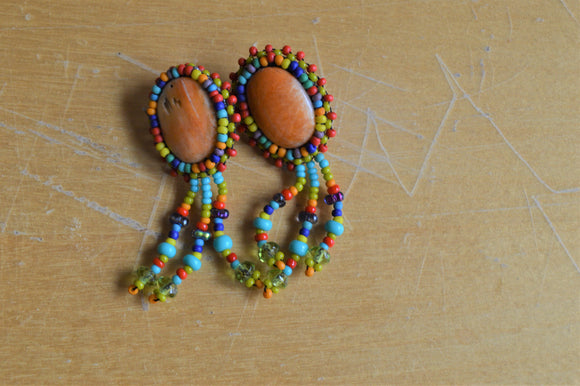 Handmade Beaded Earrings (Colorful and a Large Stone)
