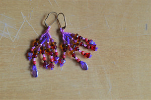 Handmade Dangly Beaded Earrings (Pink, Orange, and Red Mixed)